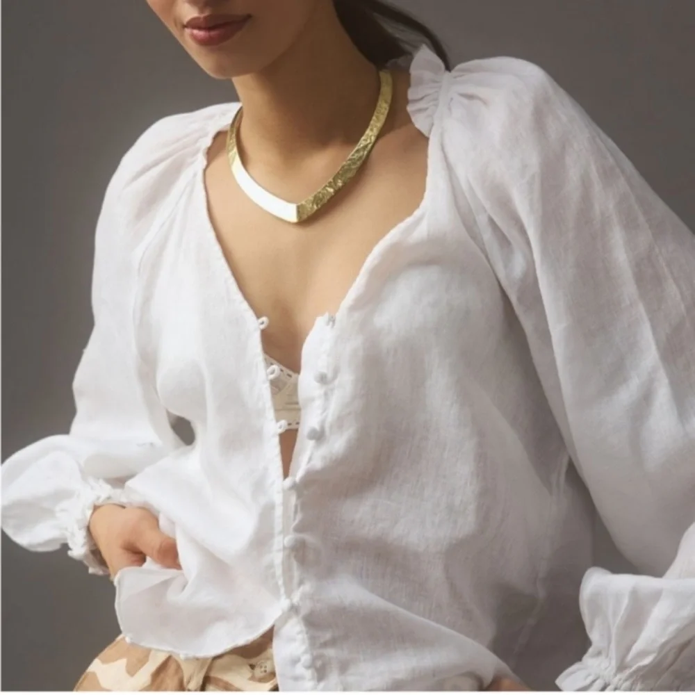100% Linen Meave by Anthropologie Audie Puff-Sleeve Blouse